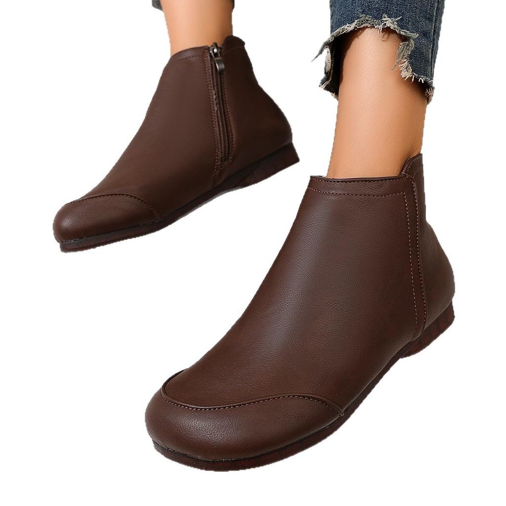 Осенне-зимние женские туфли на плоской подошве с мягкой подошвой, короткие ботинки в стиле ретро-кэжуал, ботинки из кожи с перекрестной шнуровкой