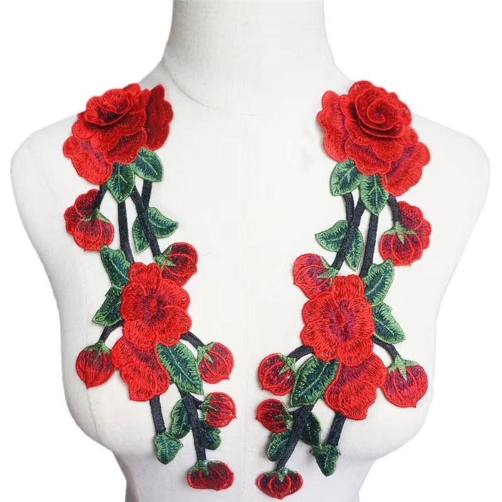 Red Roses Embroidery Flower Applique 29CM Sew On Patch Craft Supplies Rose Flower Patch