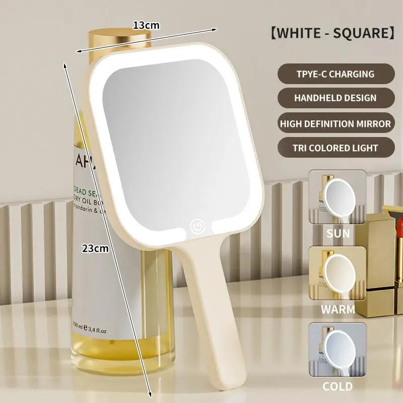 Светодиодное умное зеркало для макияжа, ручное, портативное, 3 цвета, регулировка яркости, сенсорный экран, настольное косметическое зеркало, для путешествий, дома