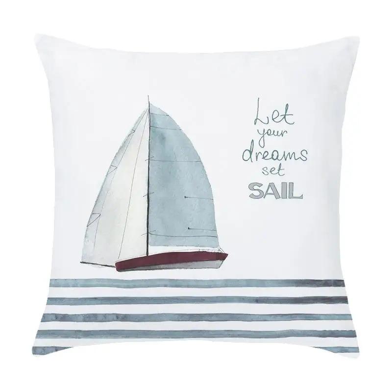 Cartoon Nautical Series Hot Air Balloon Lighthouse Print Pillow Cover Home Room Office Seat Living Room Sofa Cushion Cover