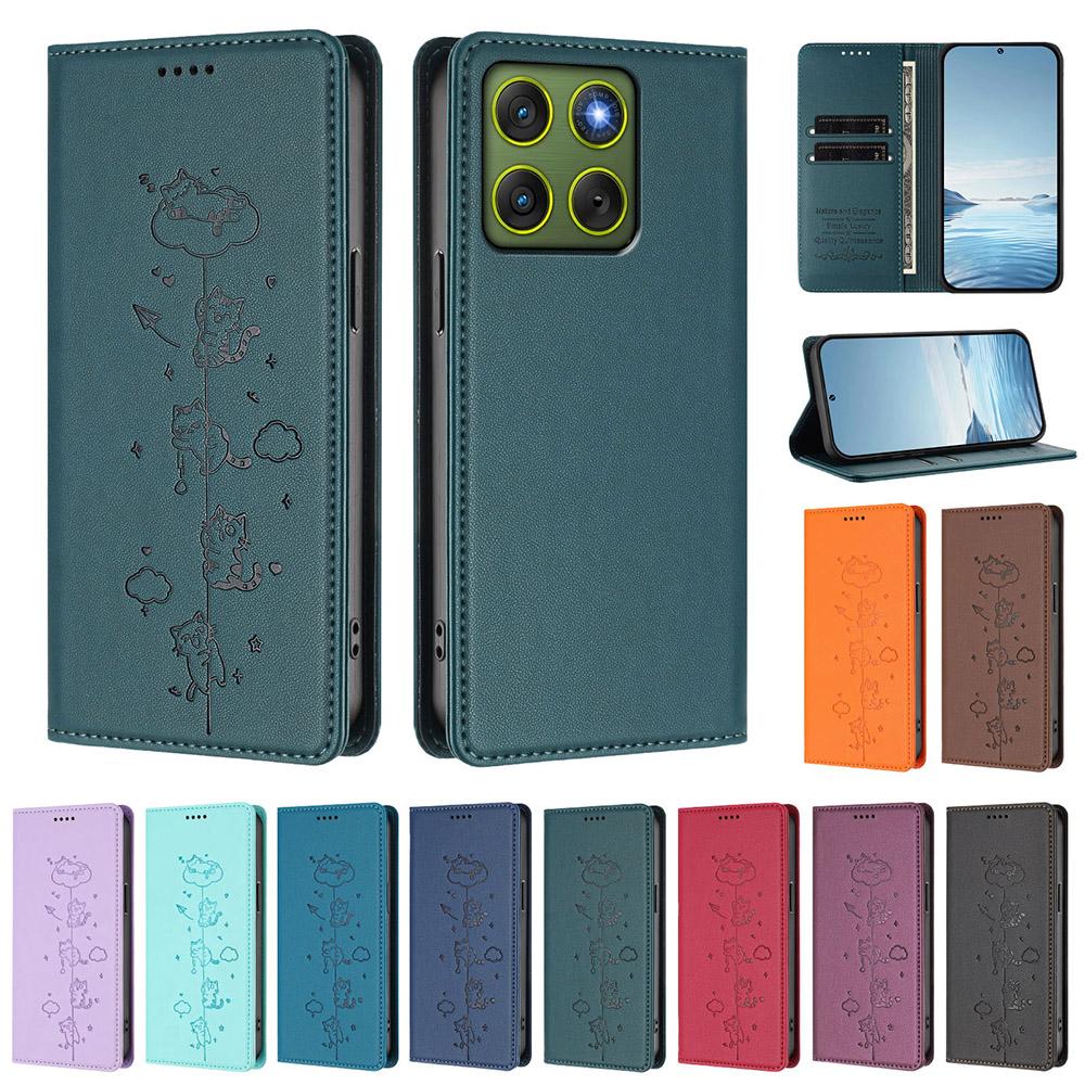 Милый Кот Кожаный Флип-Кошелек Чехол Для Moto Edge 70 60 Fusion 50 Ultra 40 Neo 30 Pro G Stylus 5G Книга RFID Защитный Чехол Для Телефона