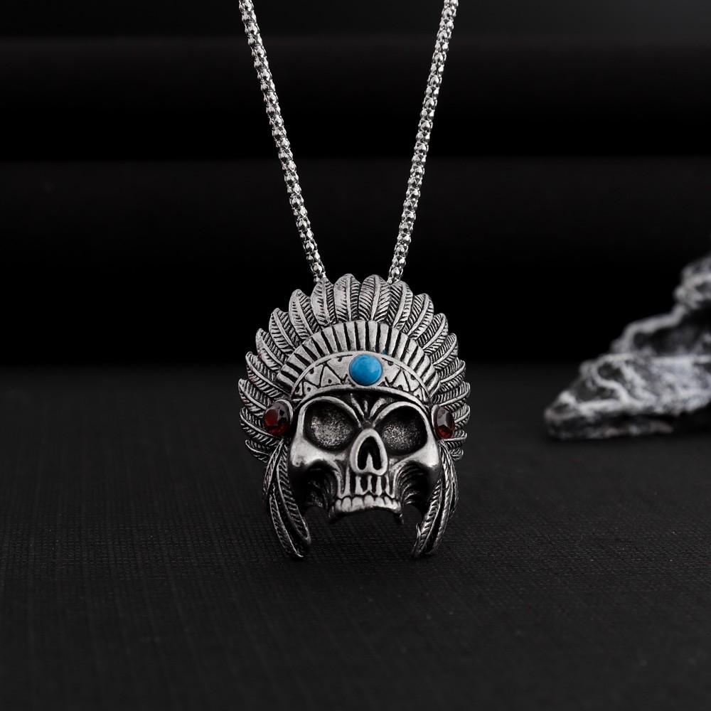Retro Old Indian Skull Pendant Necklace Men's Hip-hop All-match Necklace