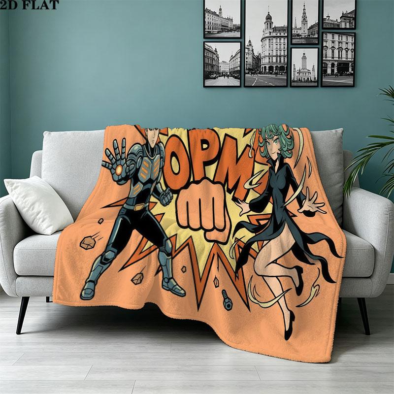 1PC Onepunch Man Patterned Flannel Blanket Suitable For All Seasons For Home Decor Warmth And Comfort Gifts Holiday Present