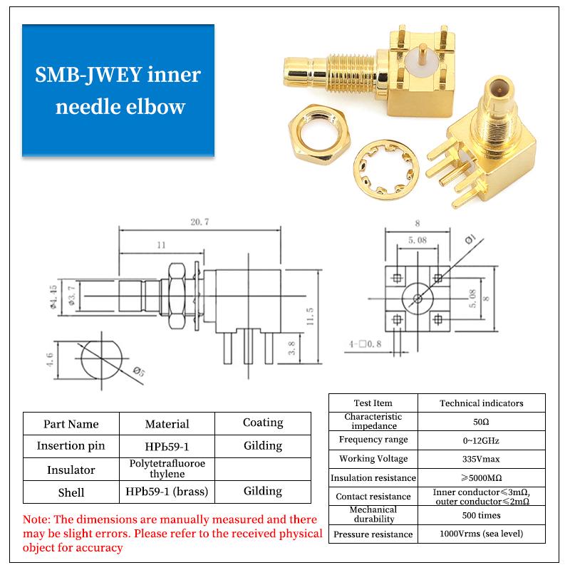 SMB PCB Mount Connector SMB Male/Female RF Coaxial Adaptor Right Angle SMB Jack 4Pin 50Ohm PCB Panel Connector