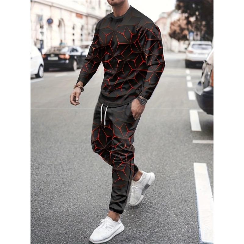 Мужской модный novelty набор пижамы и домашней одежды с граффити, осенний мужской повседневный комплект: футболка с длинным рукавом, уличные модные брюки