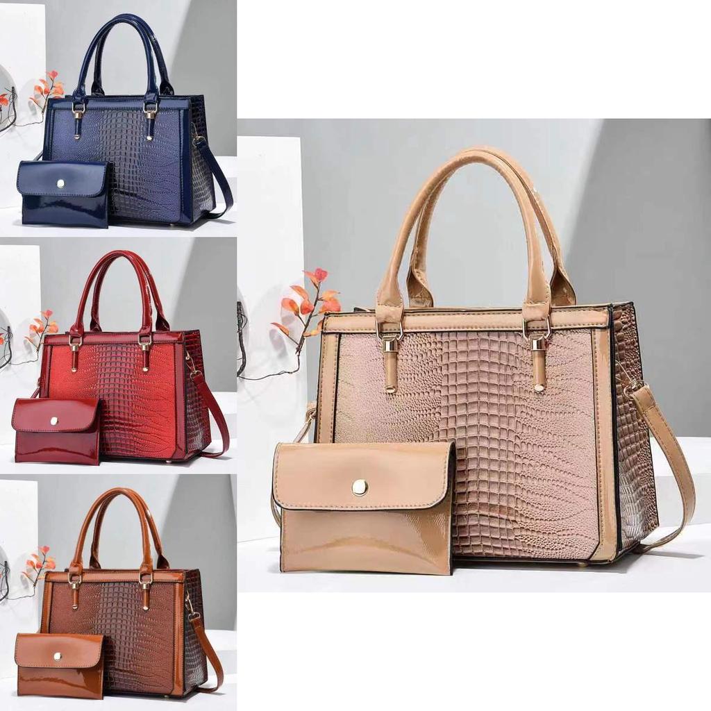 Stylish Two Piece Crocodile Pattern Mom Bag Chic Fashionable Shoulder Tote Bag In Black And Burgundy