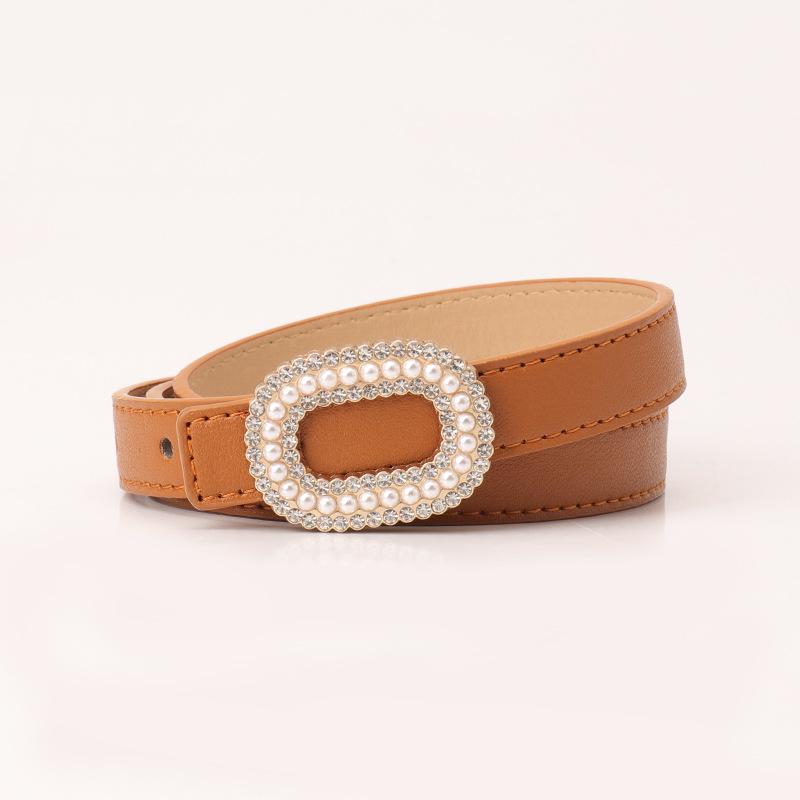 Women S Pearl Rhinestone Buckle Belt For Dress Jeans Decoration