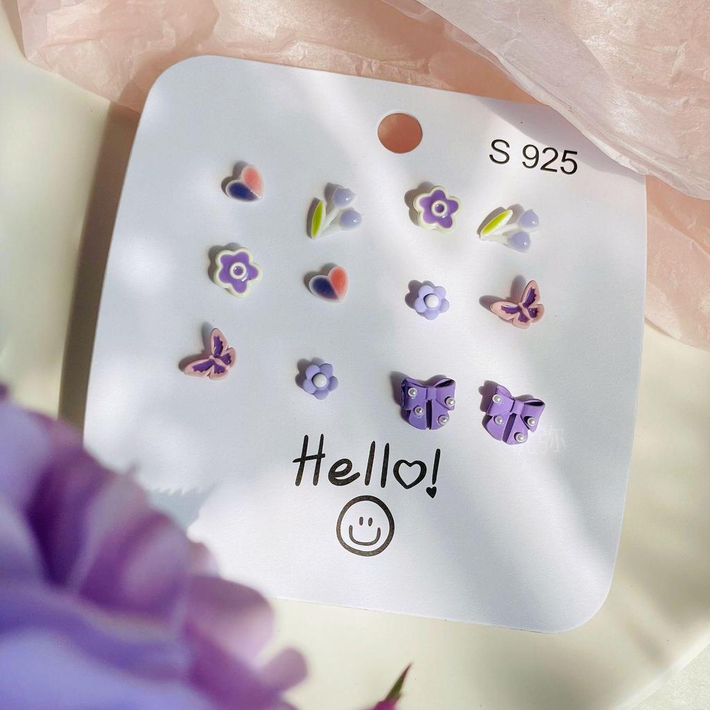 Spring/Summer Heart Flower Stud Earrings: Small, Sweet, High-End Design with Silver Needle for Women