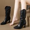 Женские сексуальные одинарные сапоги, кожаные сапоги со складками, высокие каблуки