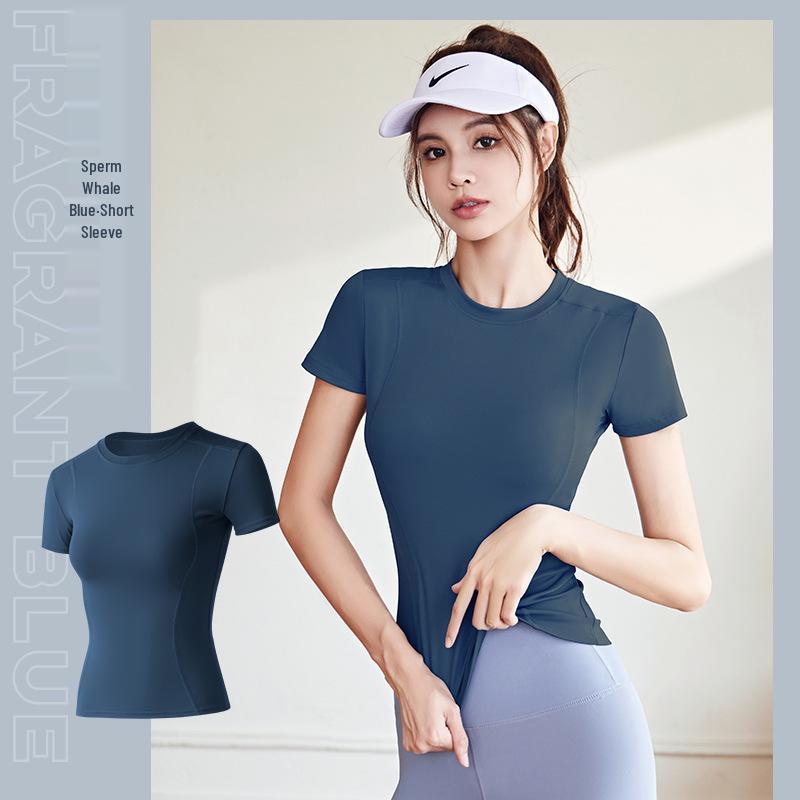 Женская приталенная футболка для йоги и тренажерного зала - Летняя одежда для активного отдыха с коротким рукавом