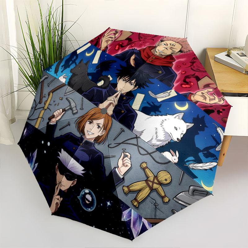 1 PC Automatic Folding Umbrella - Jujutsu Kaisen Pattern Portable Foldable Design With 8 Ribs Christmas Birthday Gifts