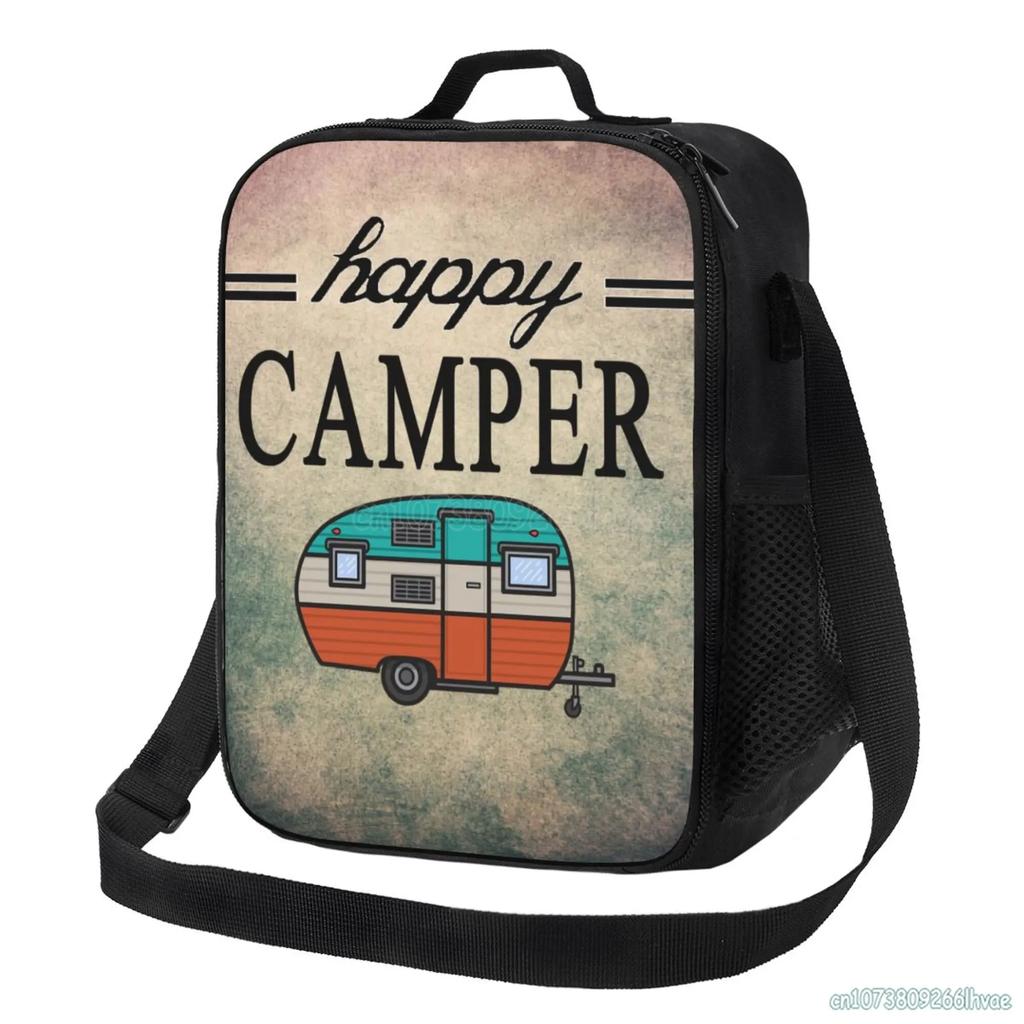 Сумки для ланча Happy Camper с термоизоляцией, портативные, водонепроницаемые, термосумки для ланча, контейнер для еды, сумка-тоут для бенто, с одним плечевым ремнем