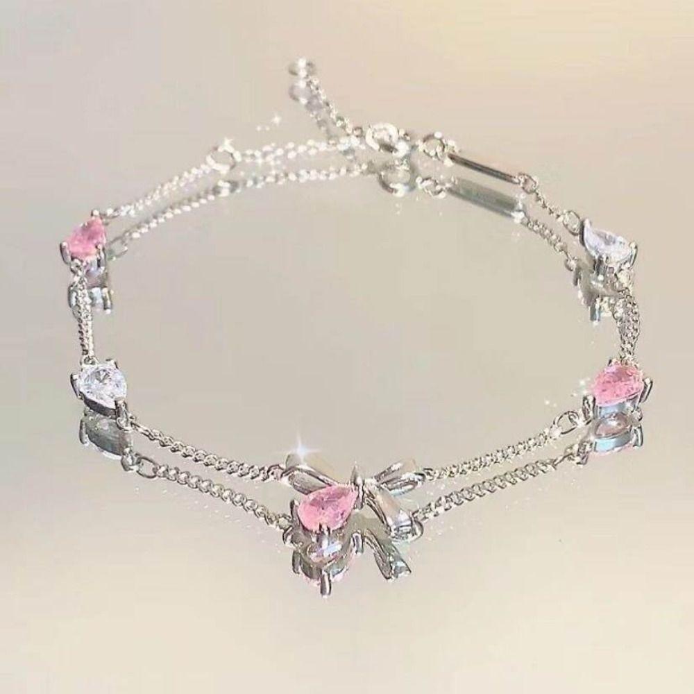Blossom Butterfly Cubic Zircon Bracelet Cherry Colored Bracelet Originality Irregular Bracelet