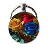 Red Yellow Blue Rose Design Keyring With Zinc Alloy And Glass For Collectors Item