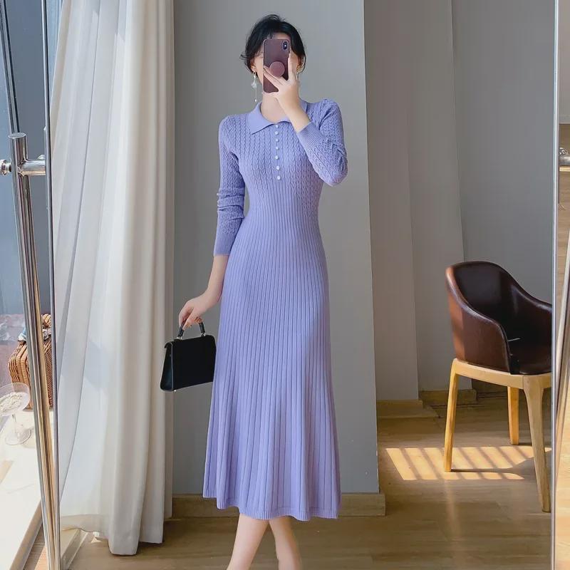 Узкое трикотажное платье А-силуэта с пальто во французском стиле - женская коллекция осень/зима