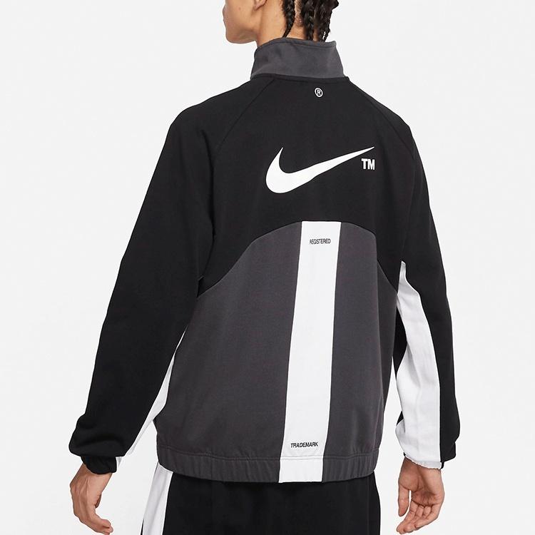 Nike Sportswear Swoosh Contrast Color Stitching Knit Stand Collar Logo Jacket Black Men's DD5982-010