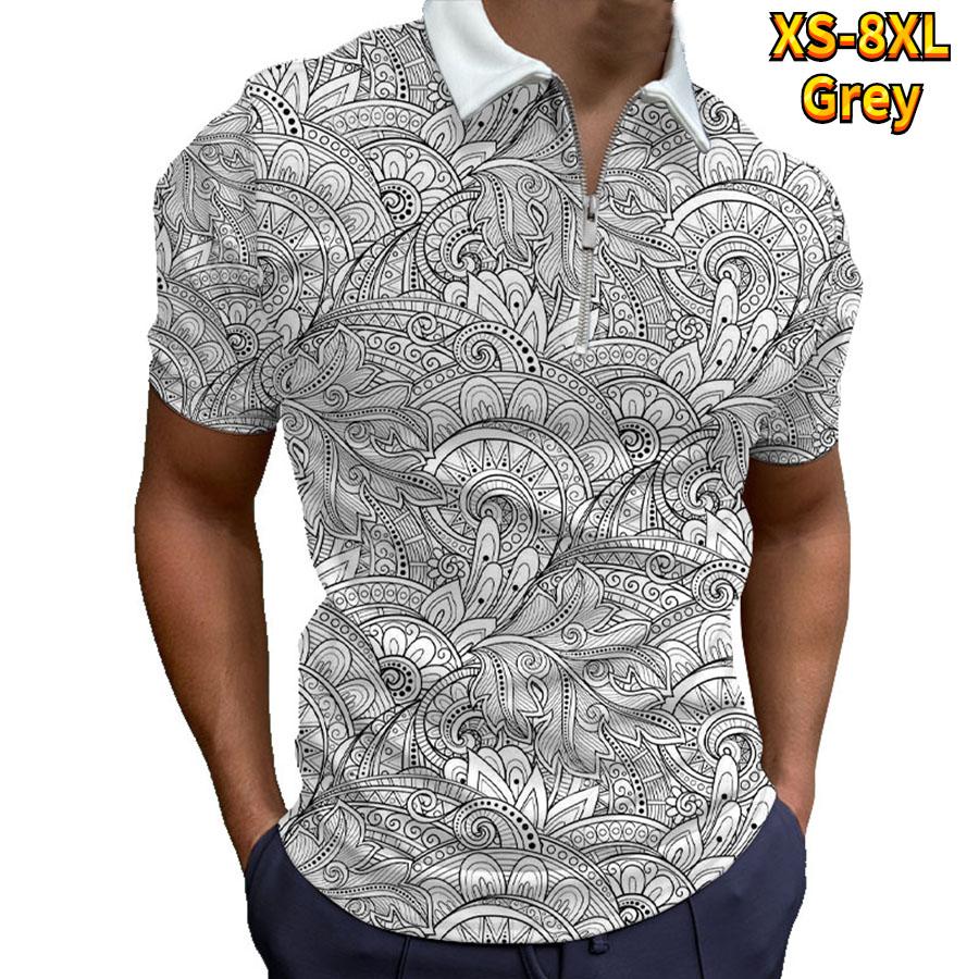 Casual Lapel T-shirt Young Men's Fashion Zipper T-shirt Short Sleeve T-shirt Men's 3D Golden Chain Print T Shirt