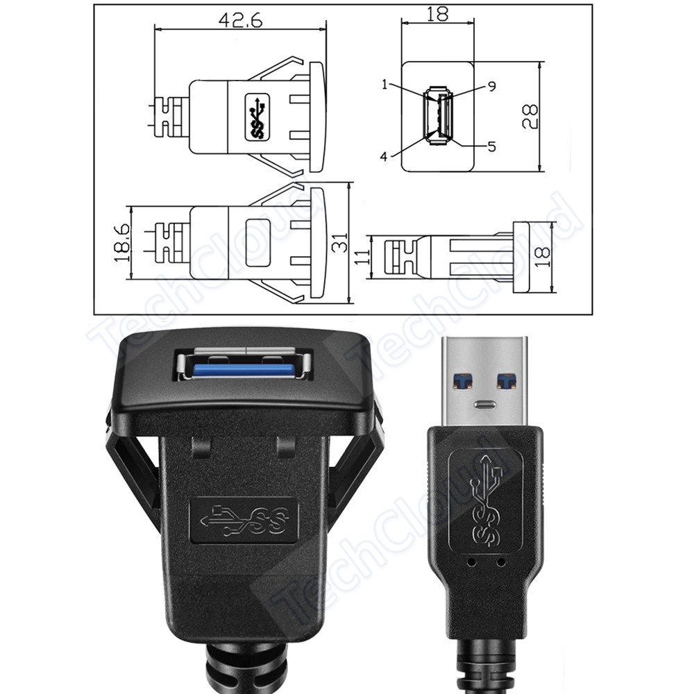 USB 3.0 USB-адаптер для скрытого монтажа, удлинительный кабель для панели приборов, для автомобиля, мотоцикла, дропс, панельный кабель с квадратным отверстием
