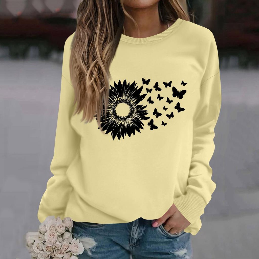 Женская модная повседневная толстовка с длинным рукавом и круглым вырезом с принтом