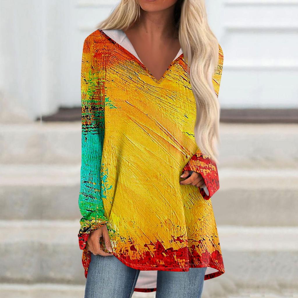 Женские свободные топы с V-образным вырезом и капюшоном с длинными рукавами, повседневные топы, домашние пижамы для отдыха, топы