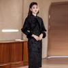 Черное длинное платье-ципао в современном китайском стиле с подкладкой из флиса и шалью. Зимний женский винтажный элегантный наряд.