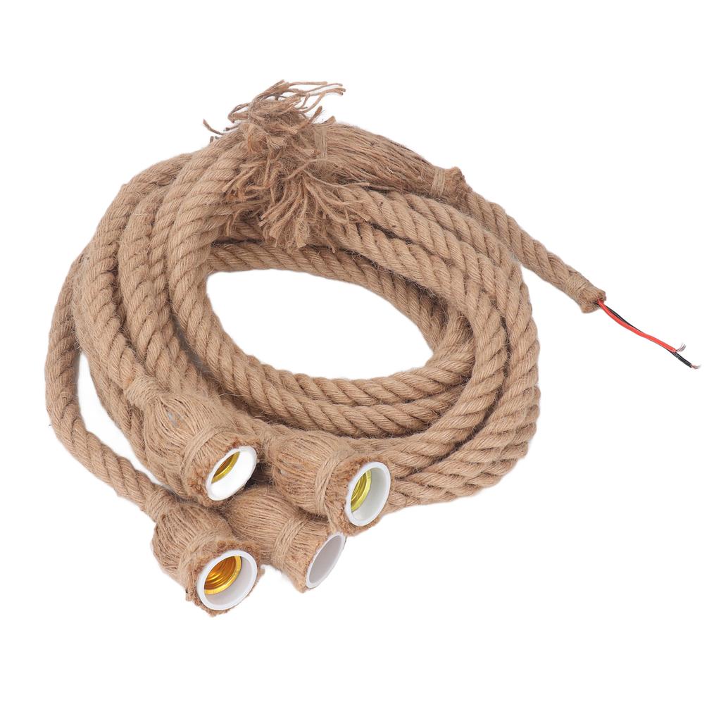 4 Heads Hemp Rope Pendant Light Fixture 6.5FT E27 E26 DIY Vintage Retro Hanging Ceiling Light for
