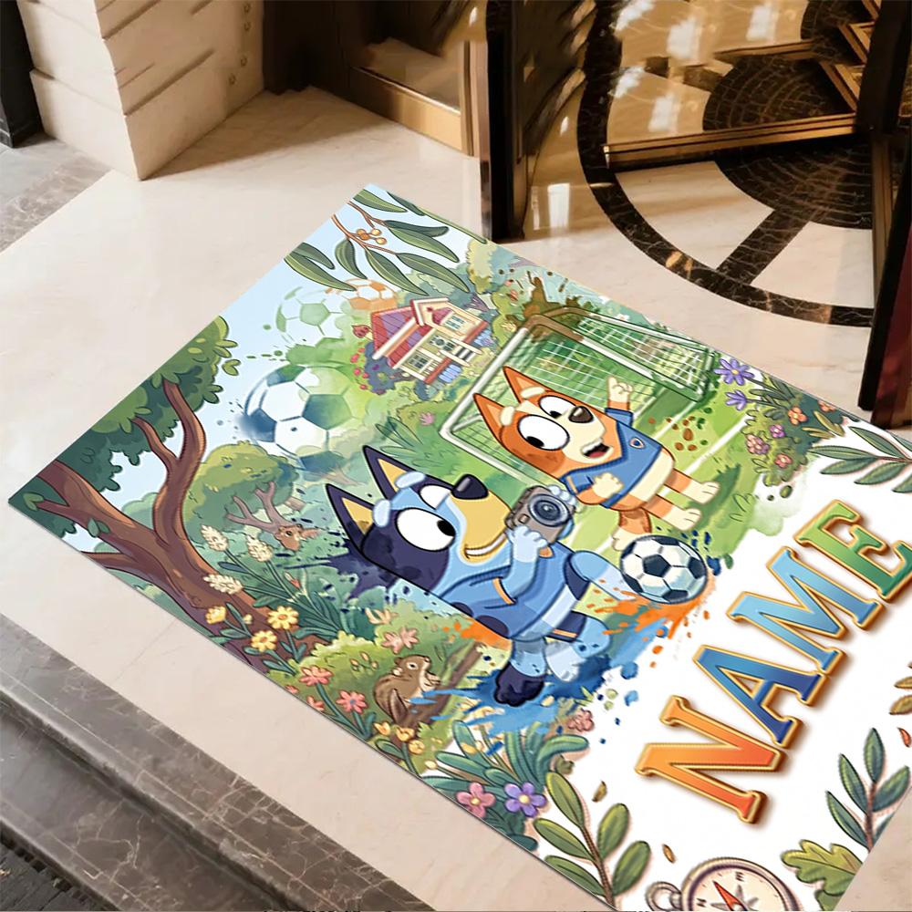 Bluey's Christmas Adventure Customize Your Name Floor Rug Office Rug Suitable for Study room Decorate room Entryway Foyer Anti-slip Rug