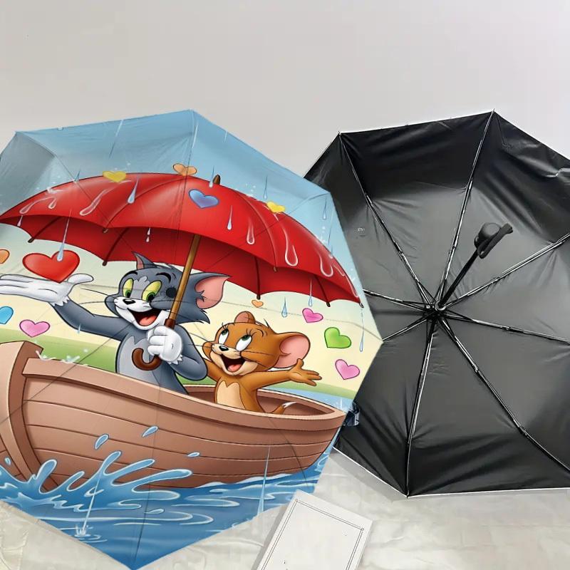 1pc Tom and Jerry Automatic Open/Close Umbrella Compact Folding Umbrella with 8-Rib Shaft lightweight esign, for Women/Men1152A