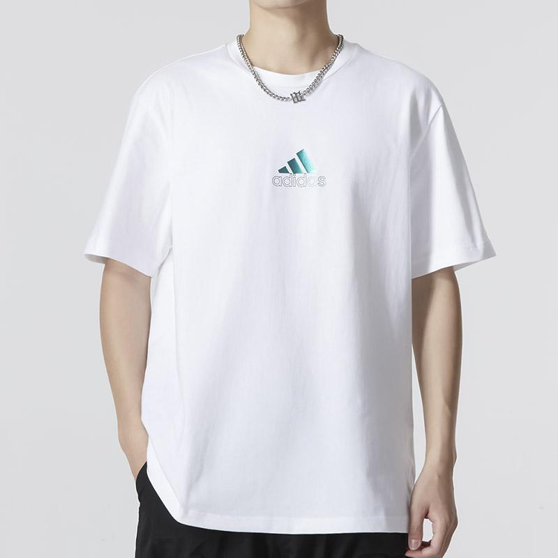adidas Футболки Мужские Белые С Круглым Вырезом Умеренный Прямой Крой HM2979