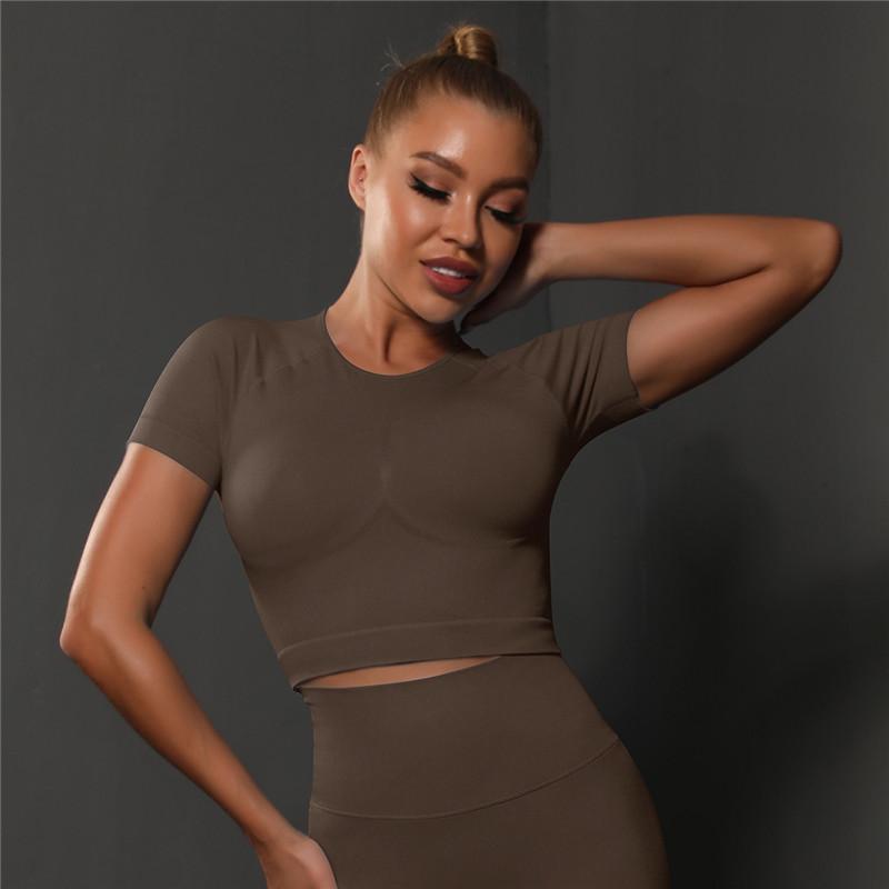 Бесшовная рубашка для йоги Auroth, женская укороченный топ с короткими рукавами для фитнеса, тонкие футболки для бега и тренировок