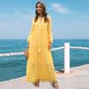 Women Dress Casual Bohemian Large Size V-Neck Solid Color Lace Tassel Lady Long Dress