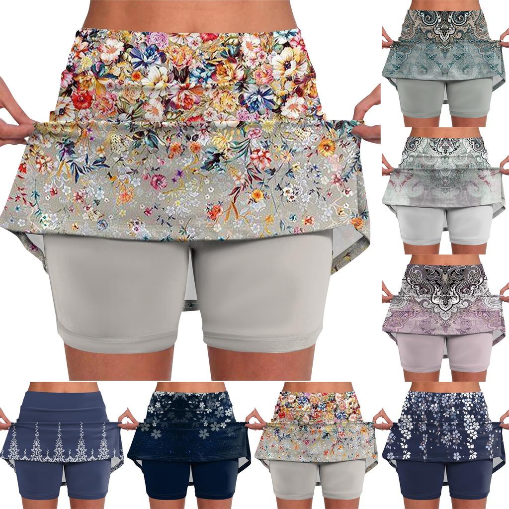 Женские эластичные брюки для йоги, спортивные шорты с принтом, легкая юбка с высокой талией и карманами