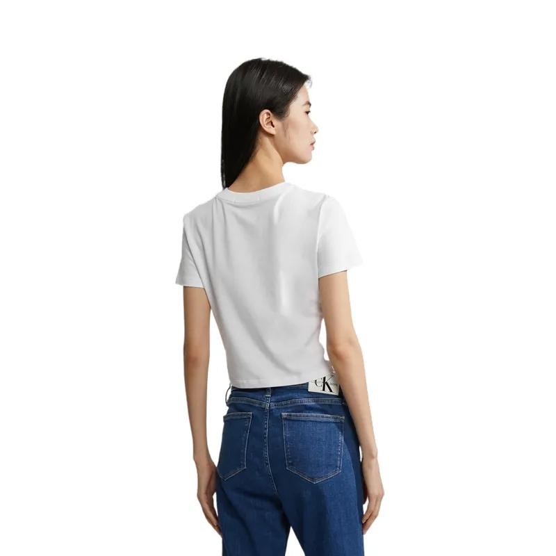 Calvin Klein T-Shirts Women's White Crew Neck Moderate Straight Fit (Unisex) T-Shirts J221837 YAF