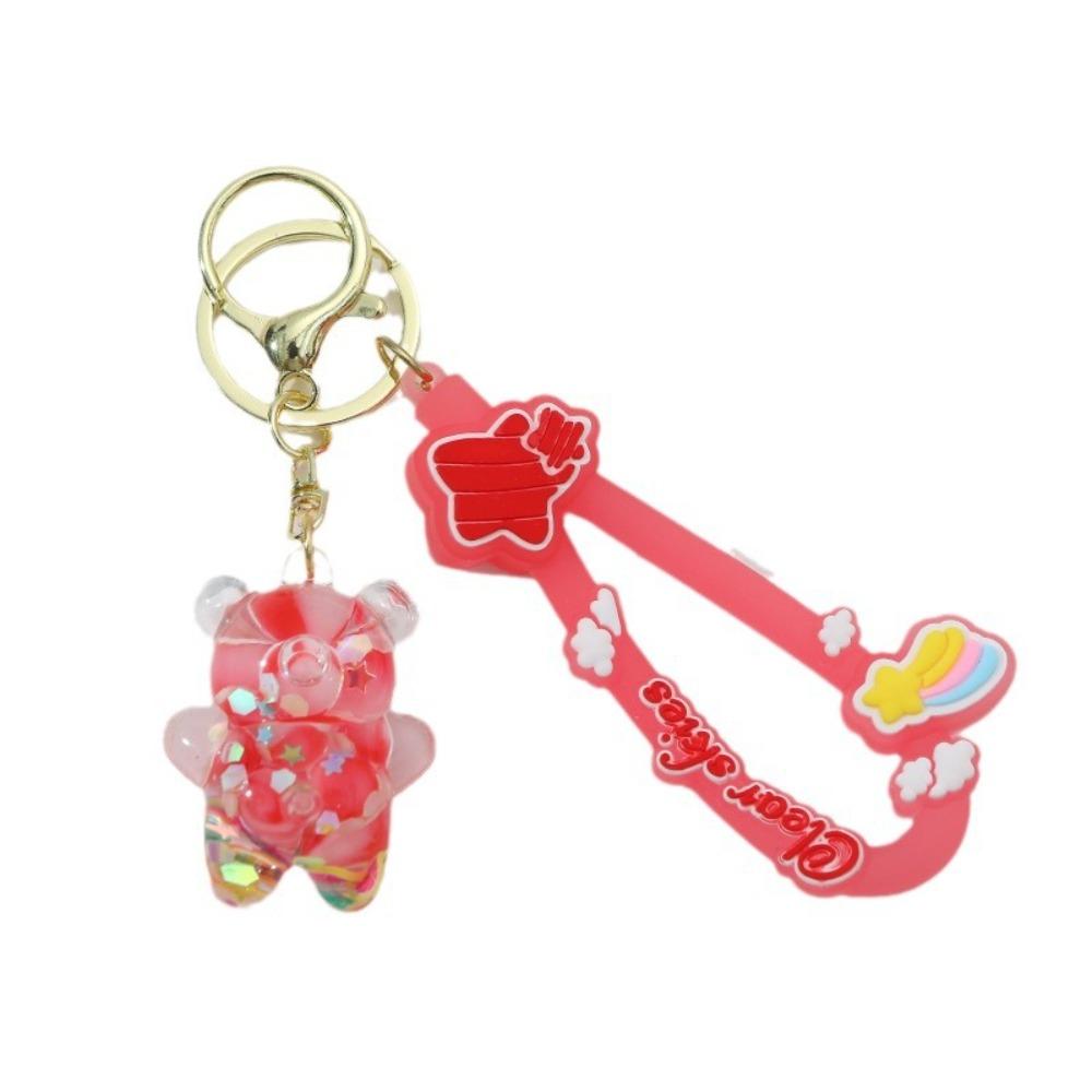 Cartoon Acrylic Quicksand Pendant Bubble Beads Key Rings Quicksand Bear Keychain Female Girl