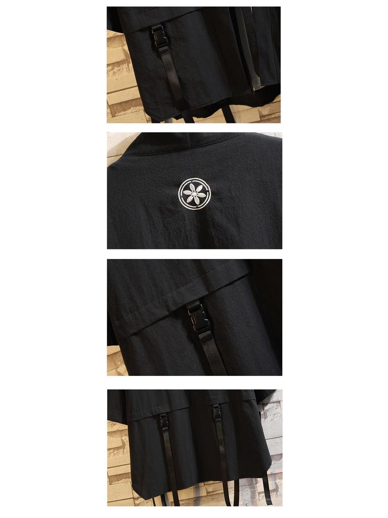 Даосский халат большого размера в японском стиле: Летняя рубашка в стиле хип-хоп с вышитыми лентами и рукавами три четверти