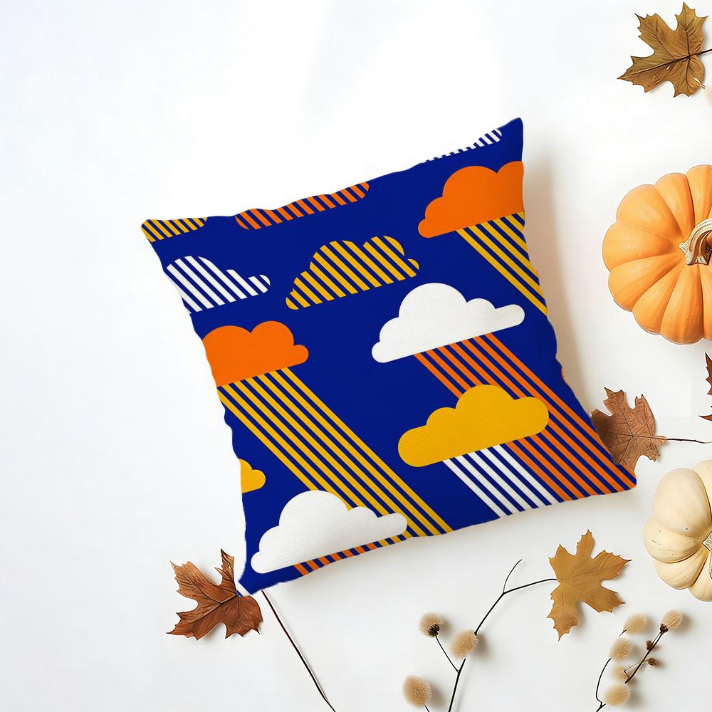 Vibrant Modern Rainbow Series Geometric Print Cushion Cover Washable Linen Pillowcase Soft  for Daily Sofa Bed Home Room Decor