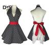 Retro Cute Apron for Women V-Necked Polka Dot Sexy Adjustable Cotton Kitchen Apron with Ties for Home Work Use