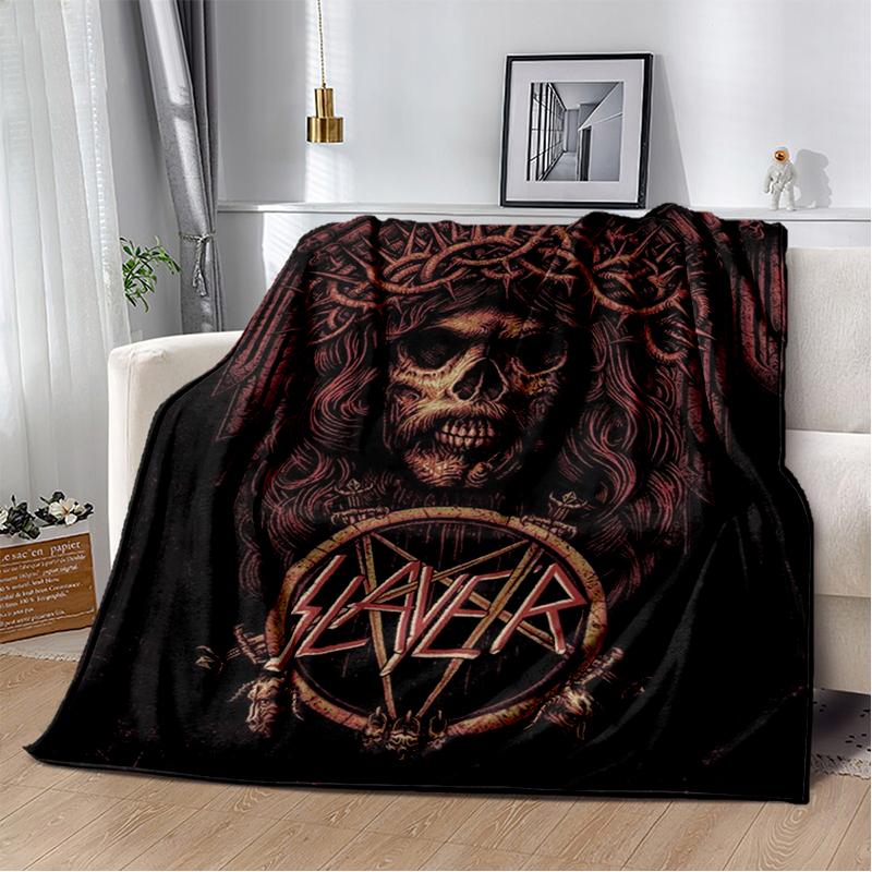 3D ретро одеяло с изображением логотипа группы Slayer, тяжелый металл, рок, мягкое плед-покрывало для дома, спальни, кровати, дивана, дорожное покрытие, подарок для ребенка