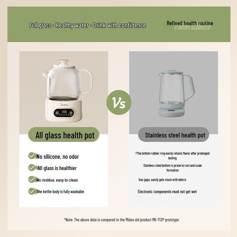 Midea 1L Smart Glass Health Preserving Kettle CN plug (adapter included)