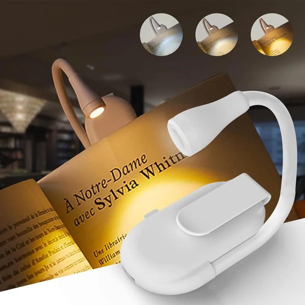 New Book Light Reading Lamp for Books In Bed Led Book Night Lamp Rechargeable 3 Color Stepless Brightness Clip On Reading Lights