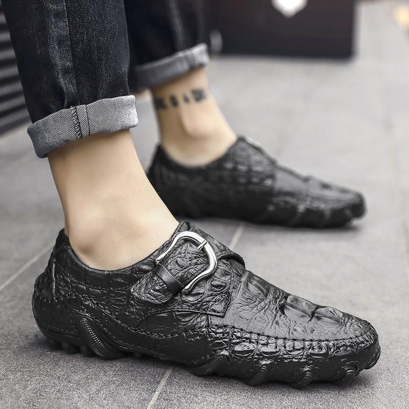 Модная мужская обувь из натуральной кожи, роскошная обувь в стиле business casual с тиснением под крокодила, слипоны для вождения, мужские лоферы-мокасины, большой размер 47