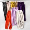 European & American Style Slim Fit Casual Stretch Pants with Waistband Decor - Solid Color, Straight Leg, Nine-Point Length