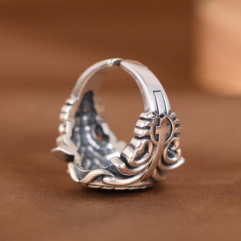 Vintage Smoky Gold Cross Flower Wide Band Men's Hip Hop Ring