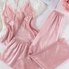 Women's Lace Satin Pajama Set - Camisole, Shorts & Wrap
