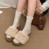 Popular Internet Celebrity Retro French Thick-soled Fluffy Slippers Women 2025 New Autumn and Winter Wear Small Height-increasing Slippers