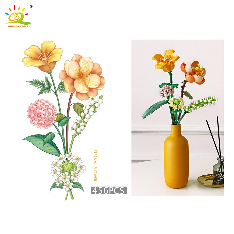 Цветочный букет, строительный блок, 3D модель, кирпичи, игрушки для девочек и мальчиков, набор друзей, имитация розы, растение в горшке, подарок