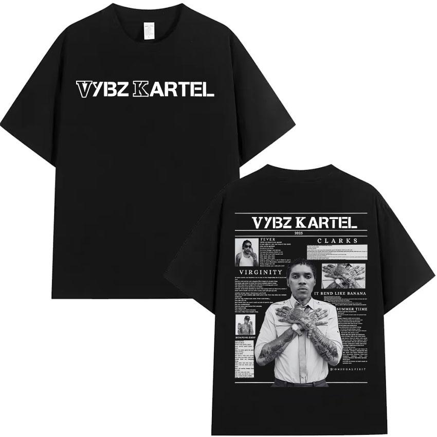 Мерч рэпера Vybz Kartel Тур 2026 Альбом Футболки Унисекс Женские Хип-хоп Готика Футболка с коротким рукавом Мода Y2K Высокое качество Футболка