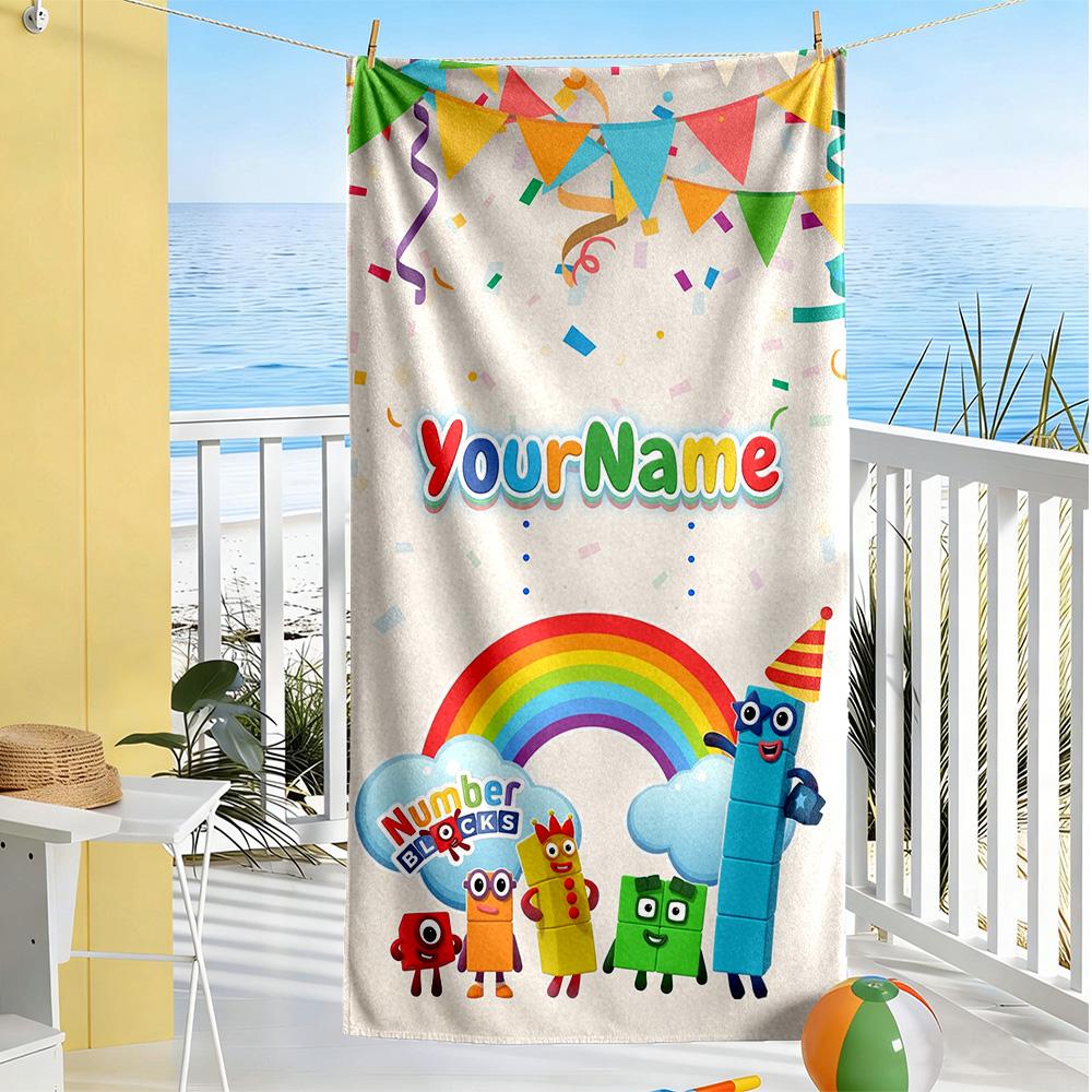 Numberblocks Customizable Name Beach Towel Soft Durable Quick-Dry Suitable for Swimming Gym Camping Yoga Vacation