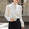 Women's Spring and Autumn Cheongsam Standing Collar Plate Button Long Sleeve Bottom Shirt Pullover Loose Top