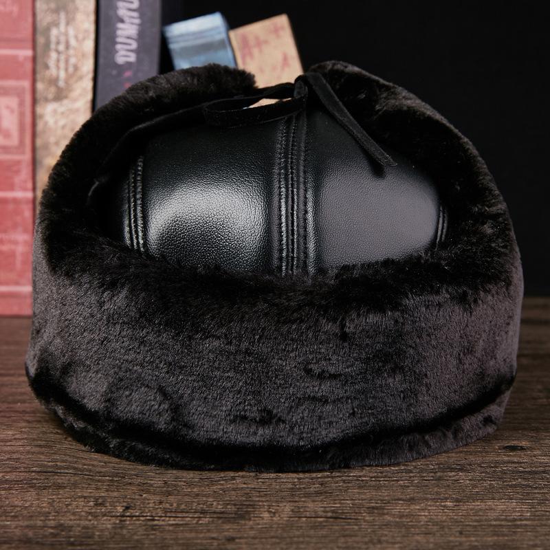 Мужская зимняя утолщенная теплая уличная хлопковая шапка с защитой ушей, кожаная шляпа для старика, шапка из овчины